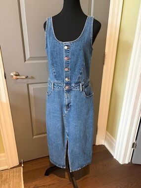 Only Blue Denim Button-Front Jumper Dress
